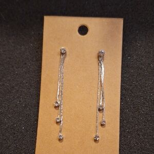 Elegant Silver Drop Chain Earrings with Crystal Accents